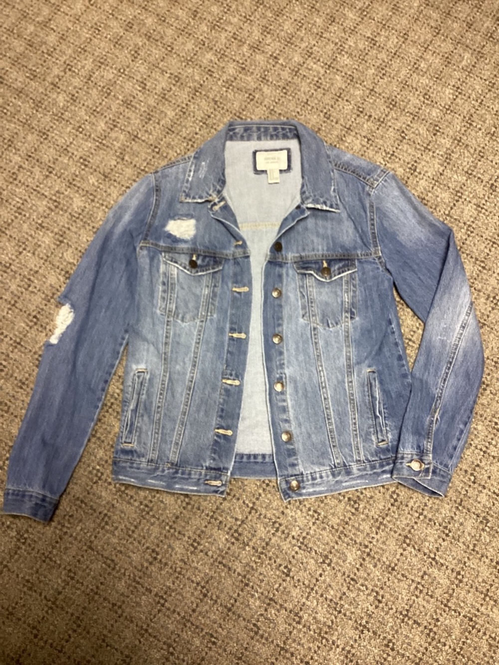 Forever 21 Blue Distressed Denim Jean Jacket Size S